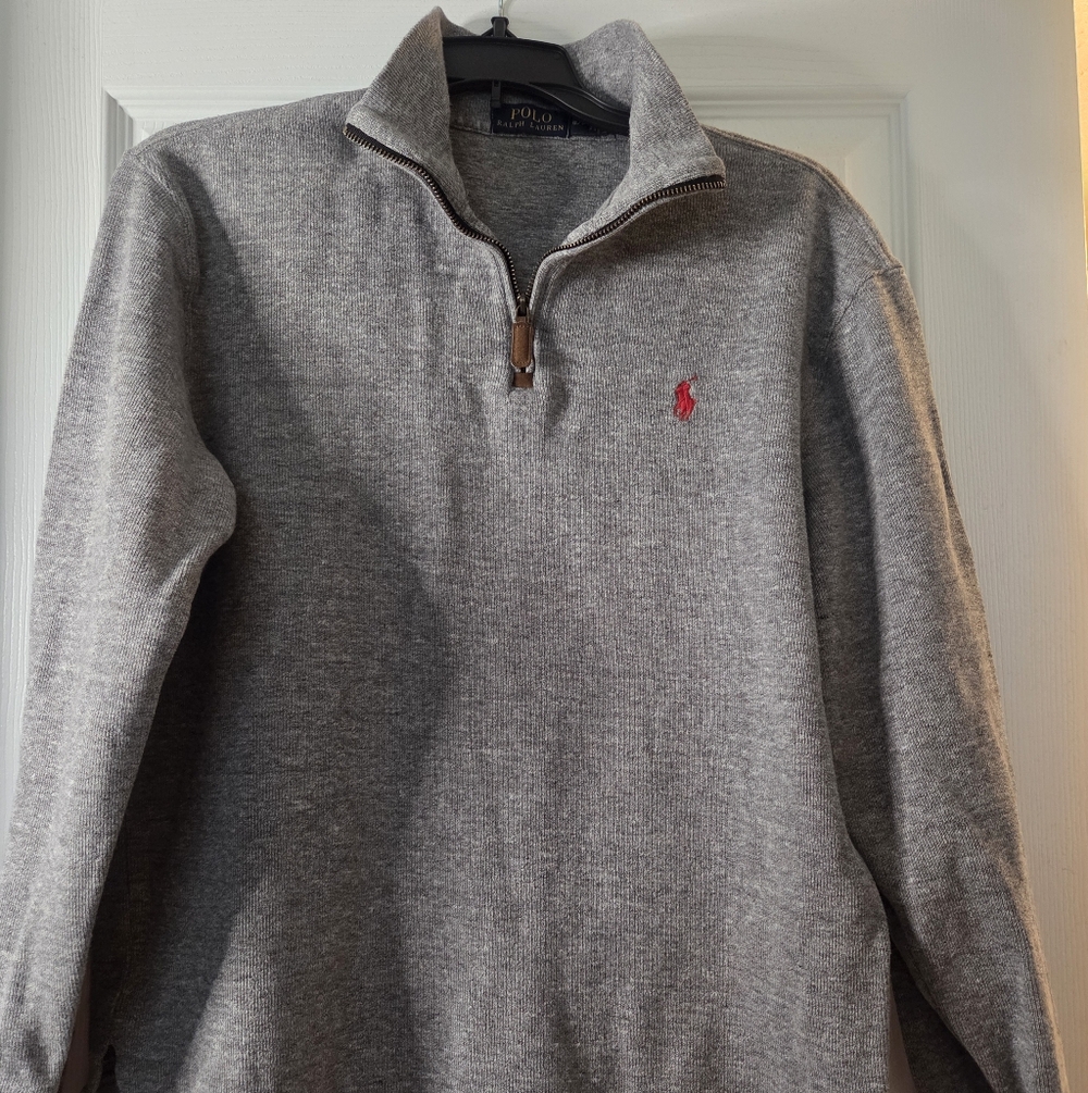 Vintage Y2K Polo Ralph Lauren Men’s Small Grey Quarter-Zip Pullover